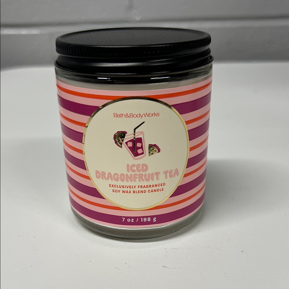 Bath & Body Works Iced Dragonfruit Tea Candle with Striped Label